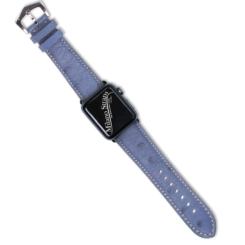 Cinturino Apple Watch in pelle di struzzo azzurro polvere 20mm artigianale Made in Italy — Milano Straps