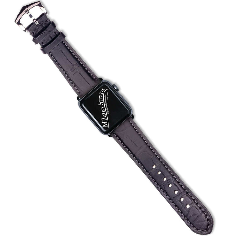 Cinturino Apple Watch in pelle alligatore nero opaco 20mm artigianale Made in Italy — Milano Straps
