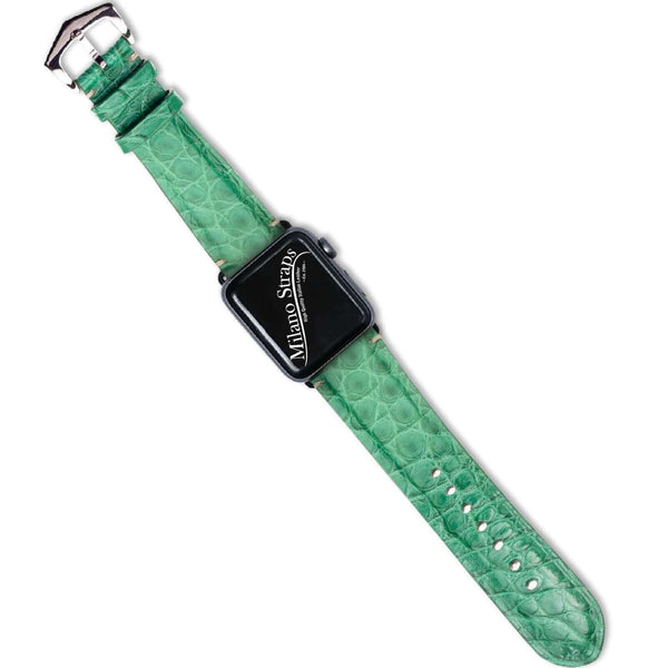 Cinturino alligatore verde millennium per Apple Watch 20mm×16mm fatto a mano — Milano Straps