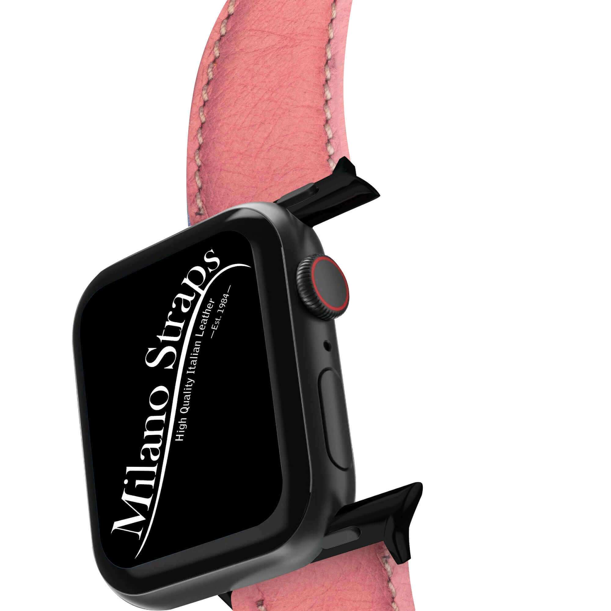Cinturino Apple Watch in pelle di struzzo rosa 20-22mm fatto a mano — Milano Straps