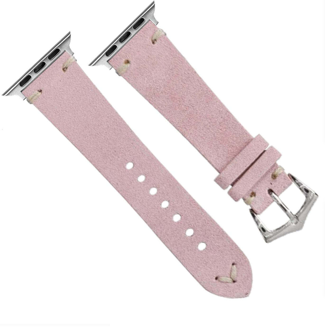Cinturino Apple Watch in camoscio rosa 20-22mm con cuciture vintage, artigianale Made in Italy — Milano Straps