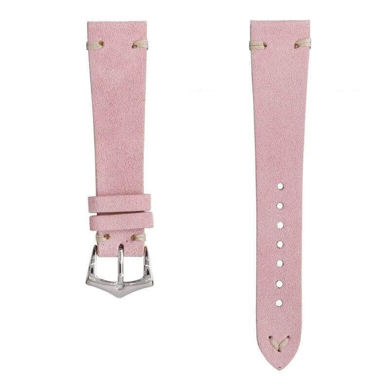 Cinturino Apple Watch in camoscio rosa 20-22mm con cuciture vintage, artigianale Made in Italy — Milano Straps