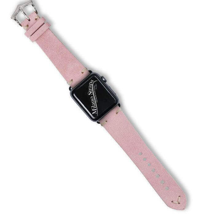 Cinturino Apple Watch in camoscio rosa 20-22mm con cuciture vintage, artigianale Made in Italy — Milano Straps