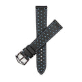 Cinturino pelle vitello Driver nero e blu, bordi bruciati a mano — Milano Straps