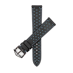 Black and blue Driver calfskin leather strap, hand-burnished edges — Milano Straps
