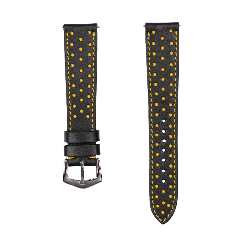 Black & Yellow "Driver" Leather Watch Strap - Leather strap- Milano Straps