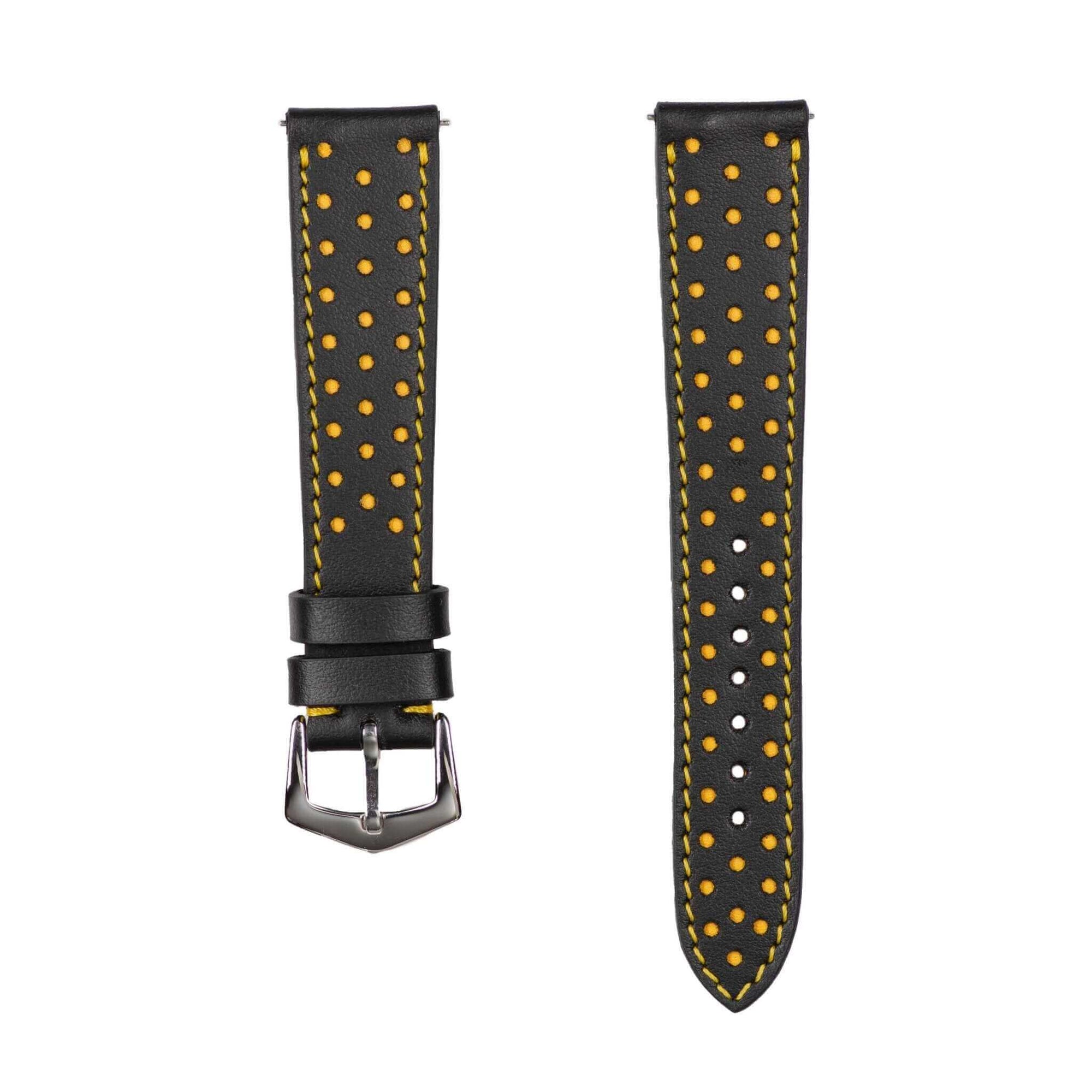 Black & Yellow "Driver" Leather Watch Strap - Leather strap- Milano Straps