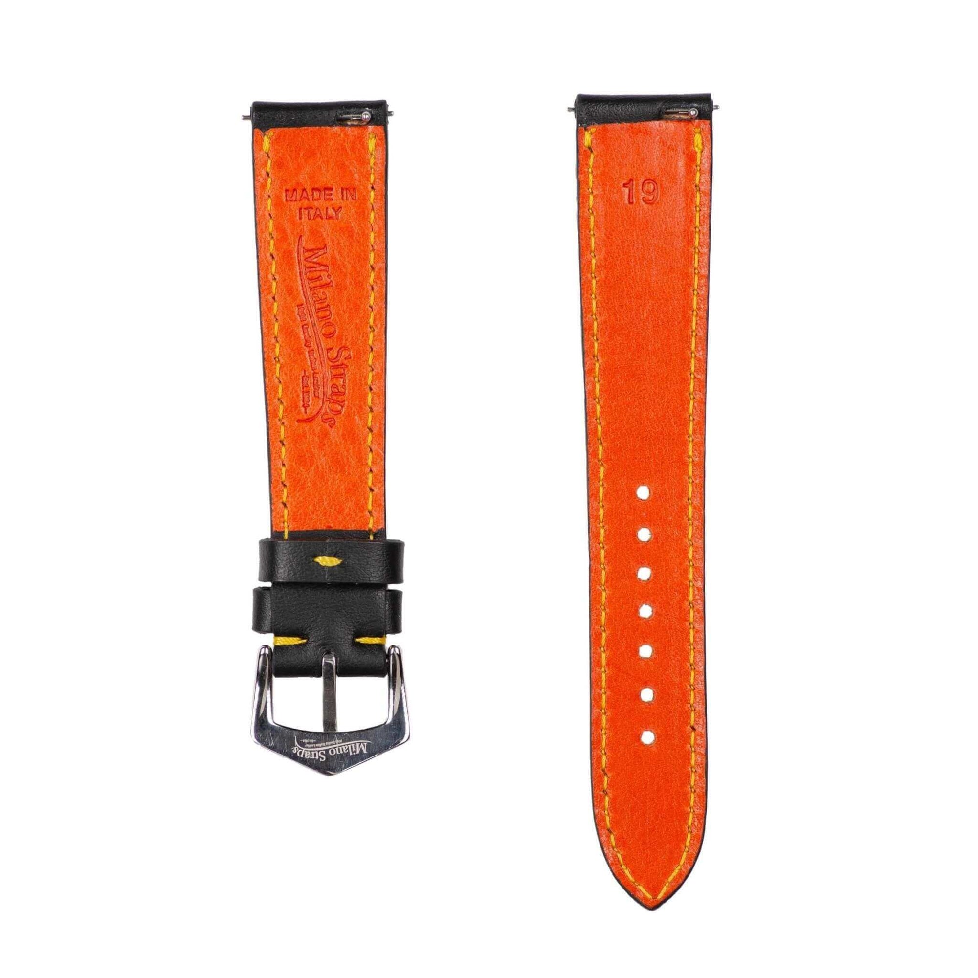 Black & Yellow "Driver" Leather Watch Strap - Leather strap- Milano Straps