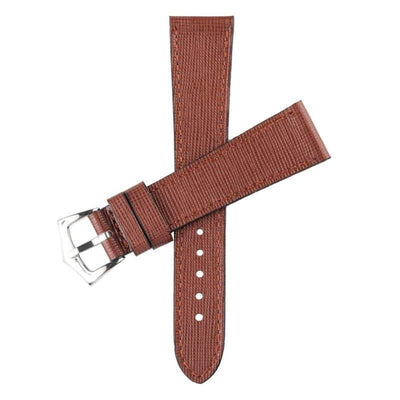 Cinturino in pelle Saffiano marrone Made in Italy con cuciture sur-ton — Milano Straps