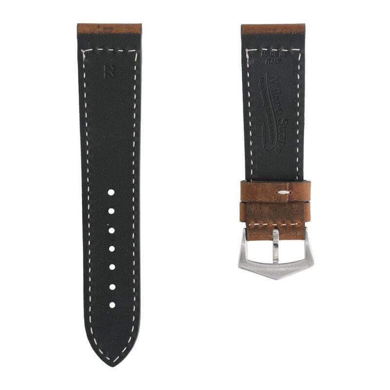 Cinturino pelle vitello vintage marrone 22mm cucito a mano — Milano Straps