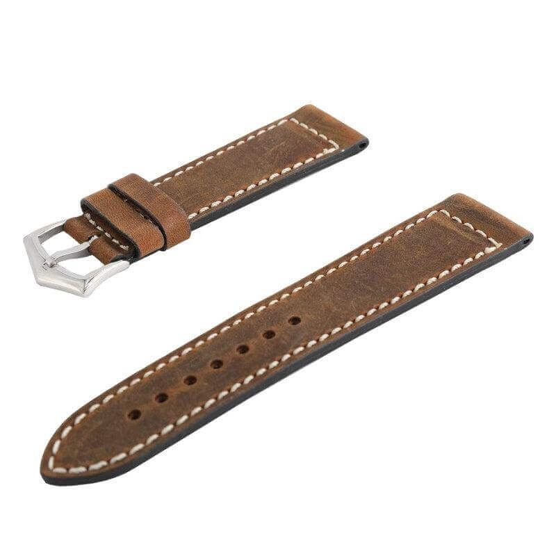Cinturino pelle vitello vintage marrone 22mm cucito a mano — Milano Straps