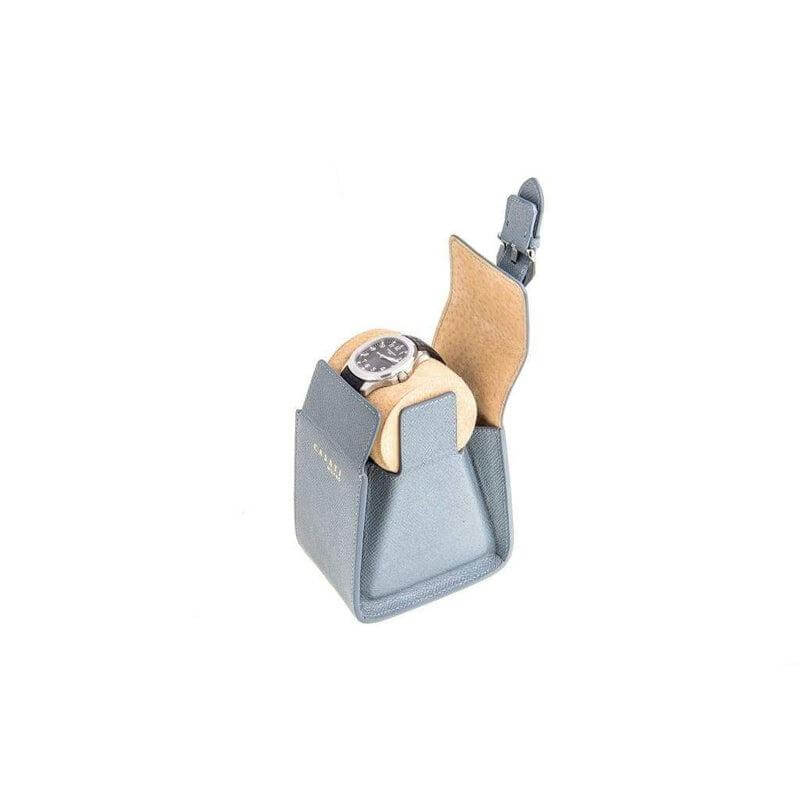 Travel case triangolare in pelle Epsom grigia per un orologio — Casati Milano per Milano Straps