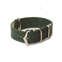 Militär-Armband aus grünem Alligator, 20mm, einteilige Struktur mit ecrufarbener Naht — Milano Straps