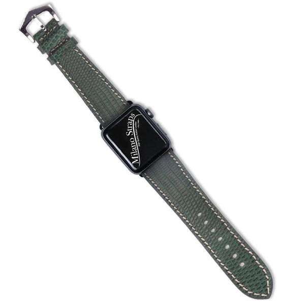 Cinturino Apple Watch in pelle di lucertola verde 20mm x 16mm artigianale Made in Italy — Milano Straps