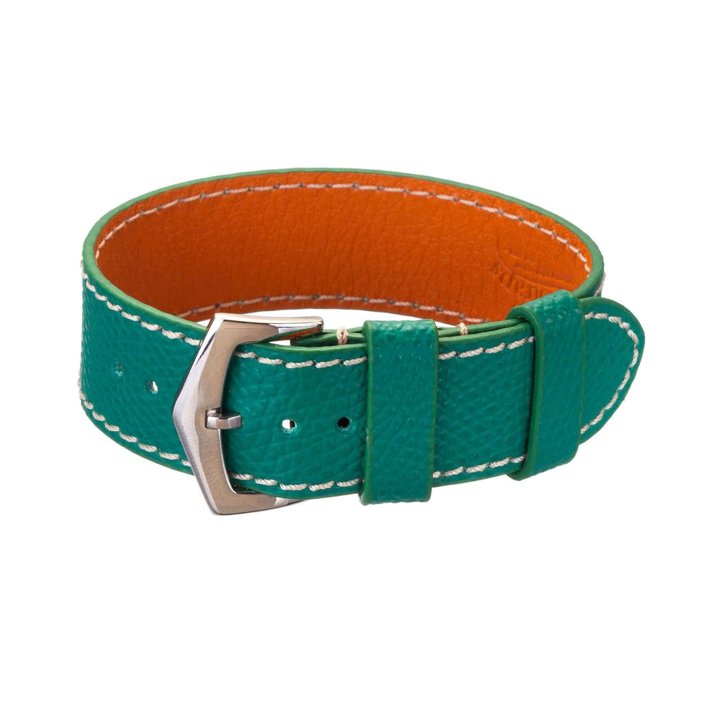 Cinturino single pass verde militare in vitello martellato 20mm — Milano Straps