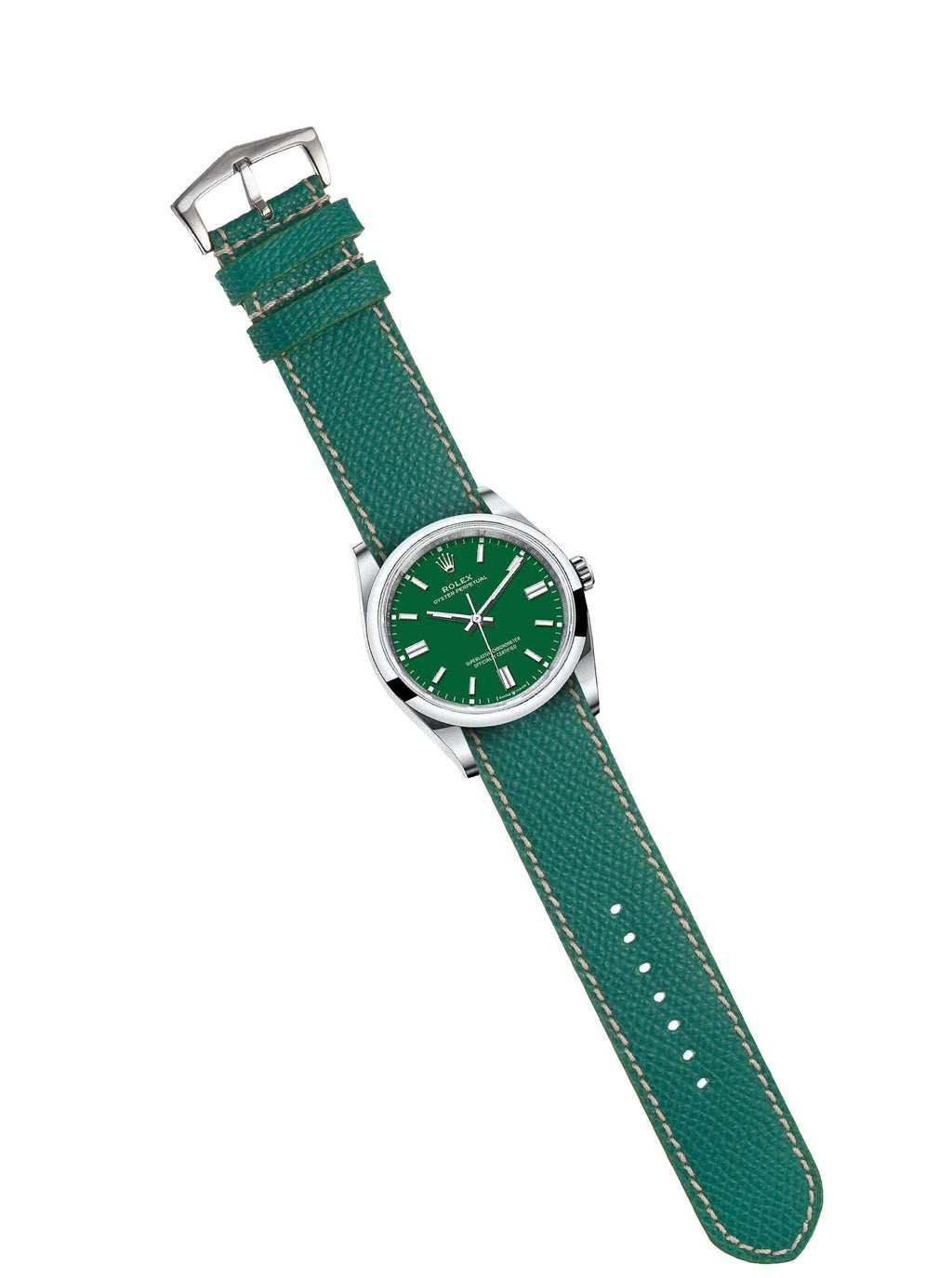 Cinturino single pass verde militare in vitello martellato 20mm — Milano Straps