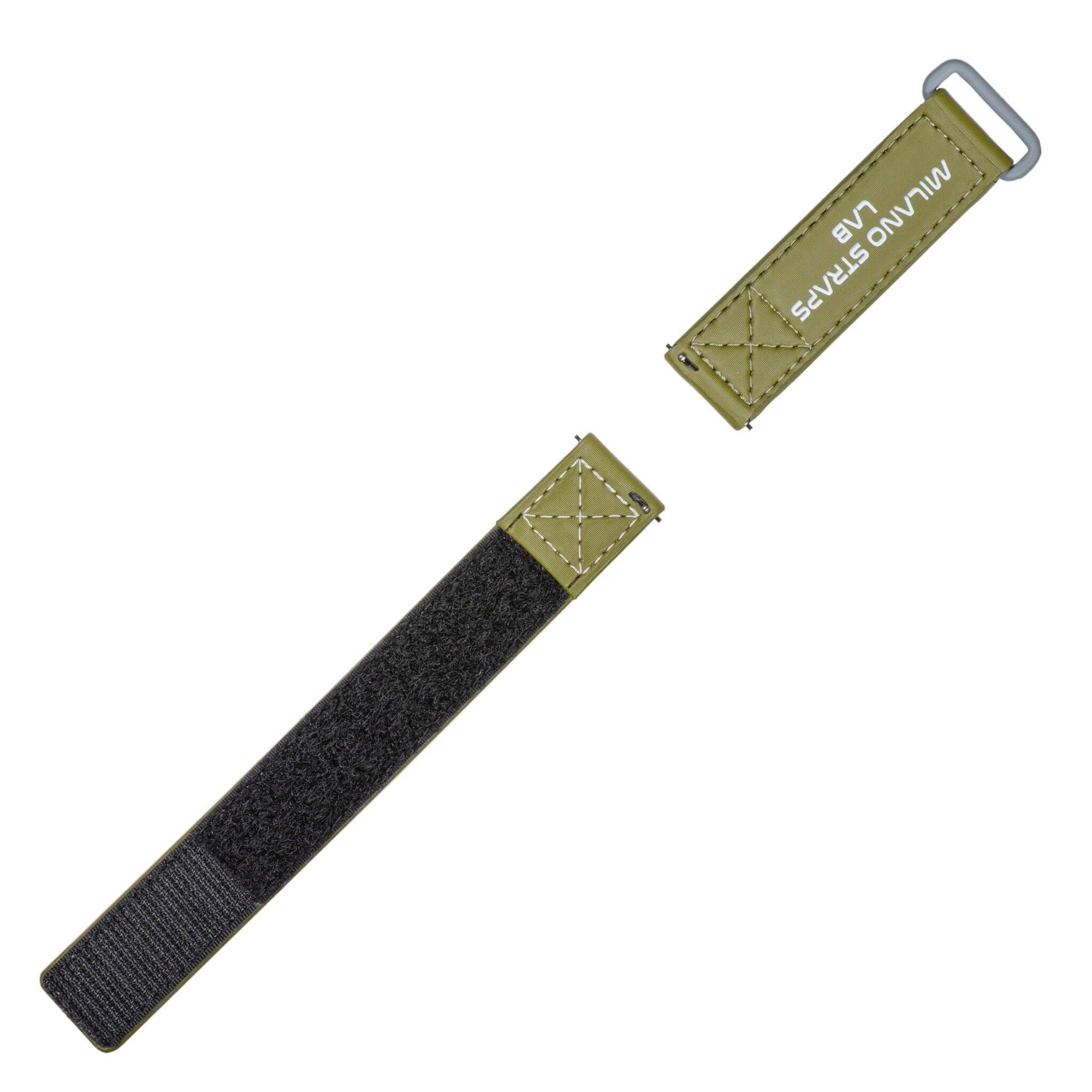 Green Velcro® Watch Band Ecru Stitches 20mm - Velco® watch bands- Milano Straps