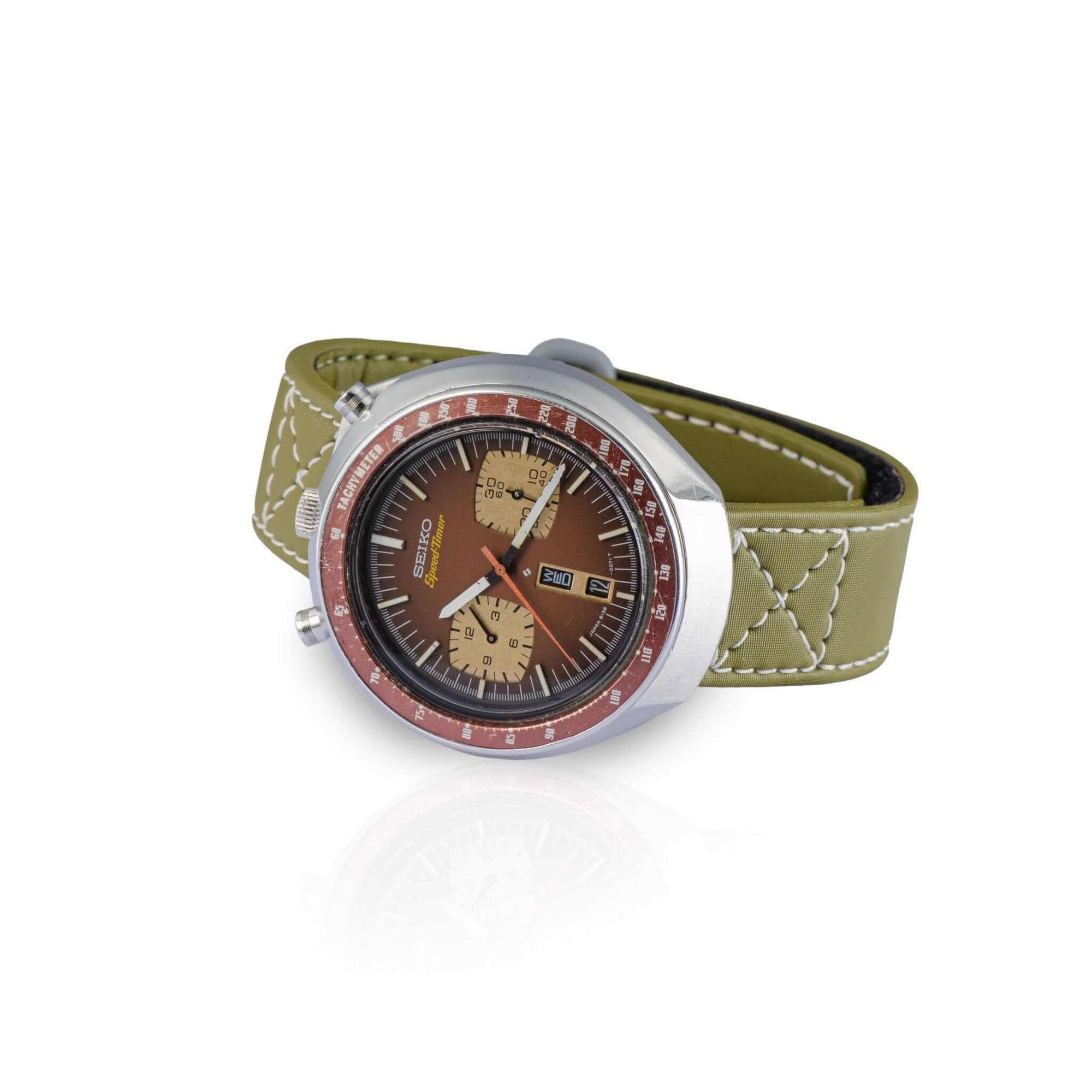 Green Velcro® Watch Band Ecru Stitches 20mm - Velco® watch bands- Milano Straps