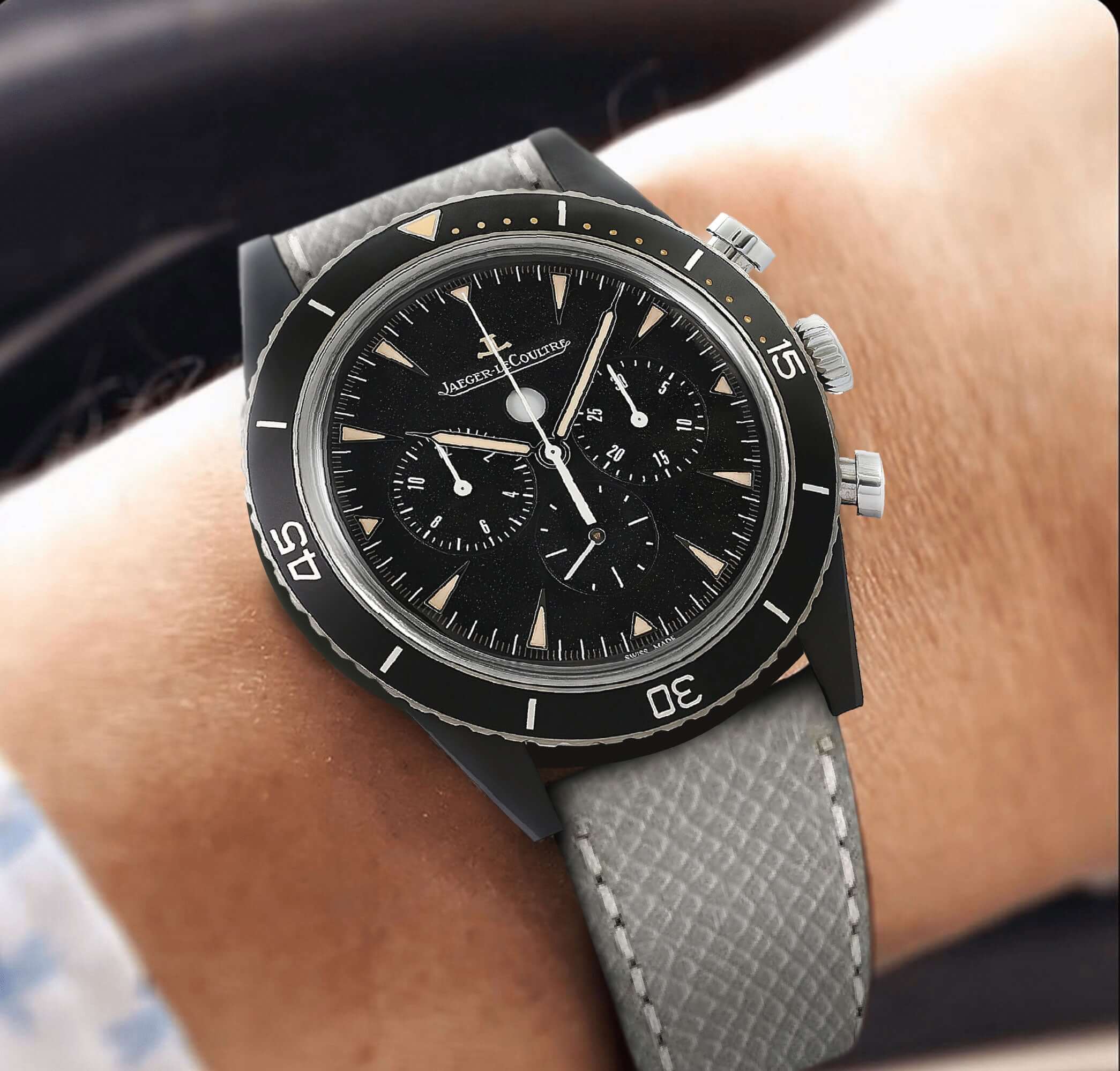Cinturino pelle vitello martellata grigio cuciture ecru — disponibile 18mm 20mm 22mm 24mm — Milano Straps