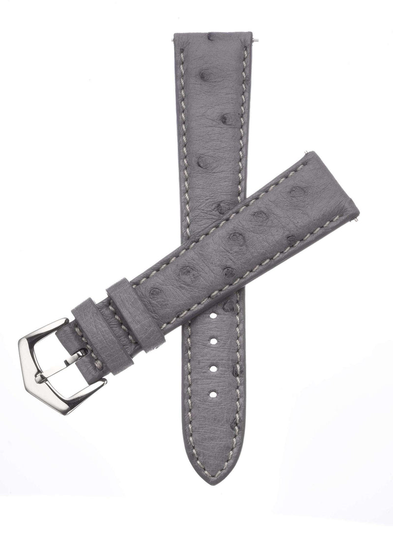 Cinturino in pelle di struzzo grigio Made in Italy, disponibile dal 18mm al 24mm — Milano Straps