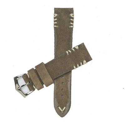 Cinturino suede grigio vintage con cuciture tribali 22mm fatto a mano — Milano Straps