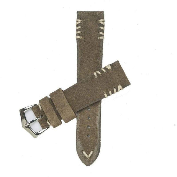 Cinturino suede grigio vintage con cuciture tribali 22mm fatto a mano — Milano Straps