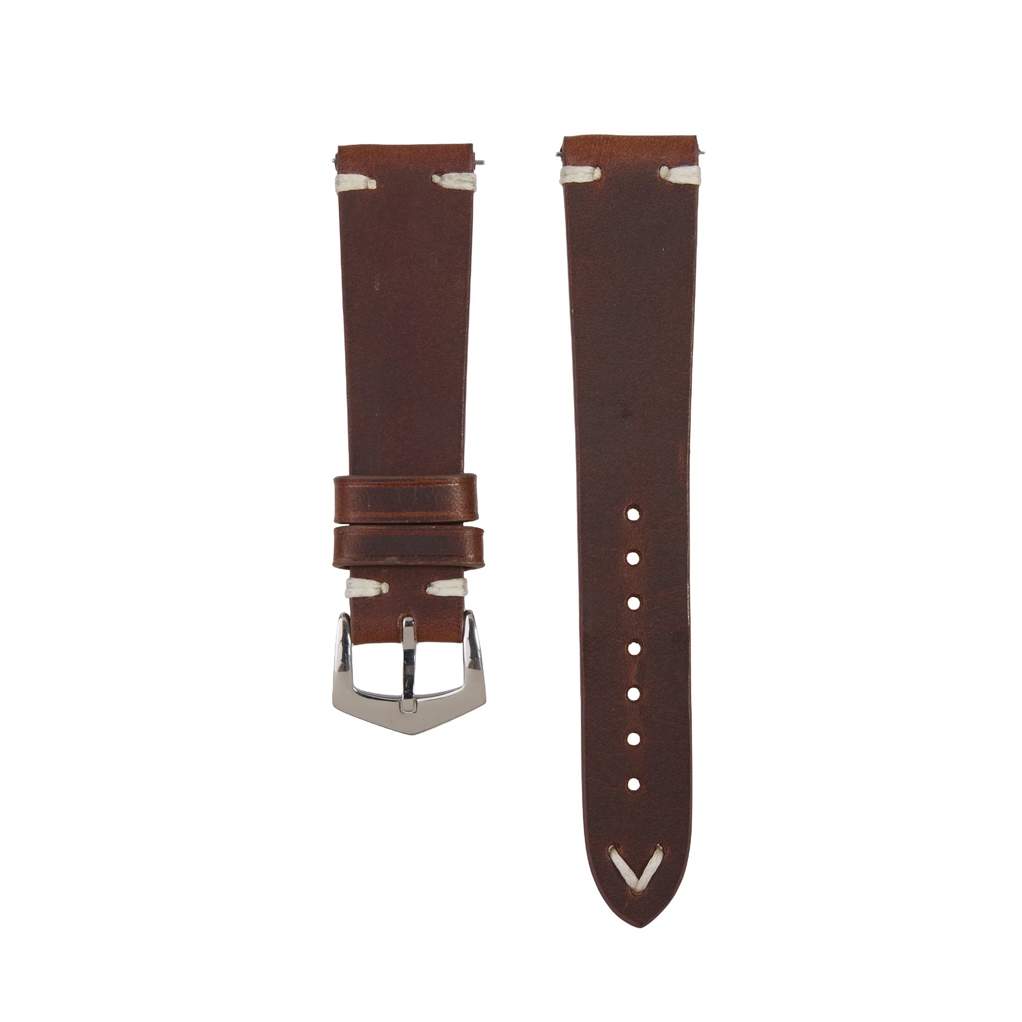 Premium Italian Brown Leather Watch Strap featuring vintage design, tapered ends, and hand-sewn detailing for timeless elegance.