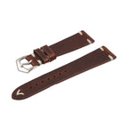 Angled view of Brown Tuscan Vintage Leather Watch Strap highlighting rich patina, premium stitching, and polished buckle.