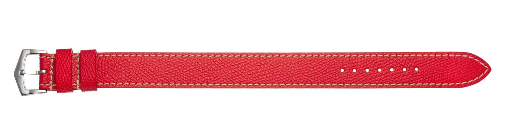 Cinturino single pass rosso in vitello martellato, design a pezzo unico, Made in Italy — Milano Straps