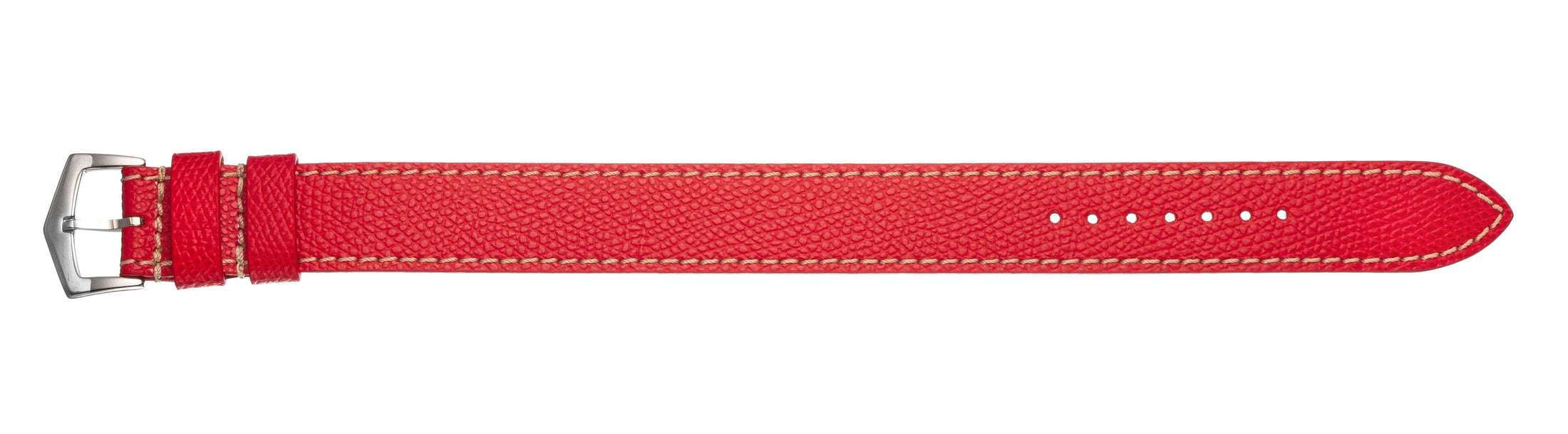 Cinturino single pass rosso in vitello martellato, design a pezzo unico, Made in Italy — Milano Straps