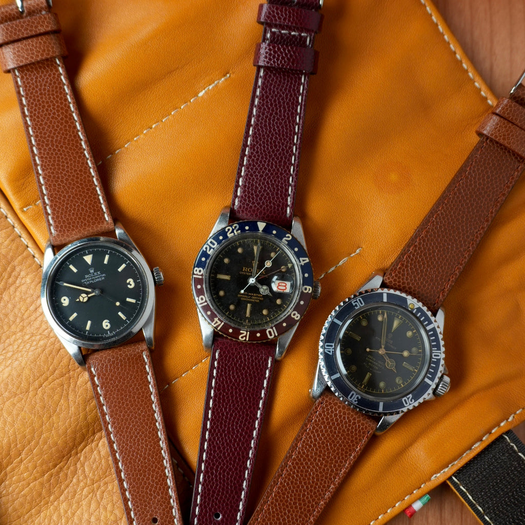 Brown Saffiano  Leather Tone Stitching  Watch Strap