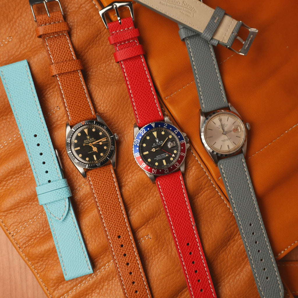 Green Saffiano  Leather Ecru Stitches  Watch Strap