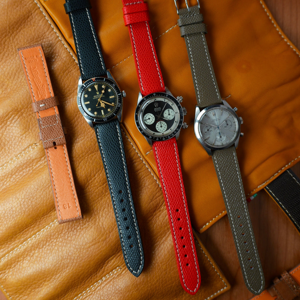 Yellow Hammered Calfskin Ecru Stitches Watch strap