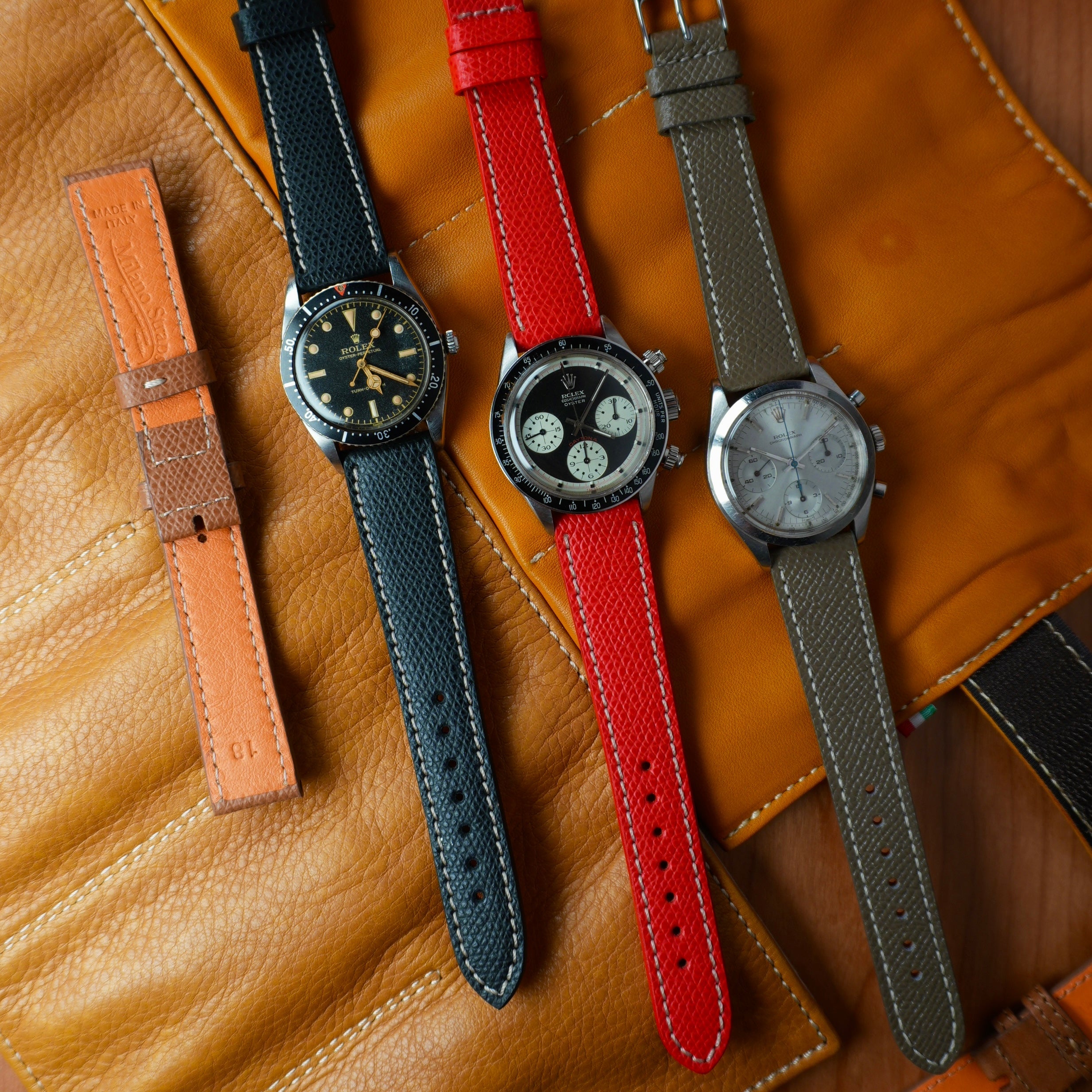 Yellow Hammered Calfskin Ecru Stitches Watch strap