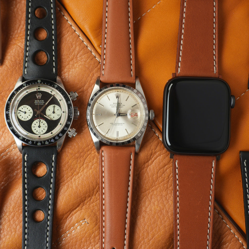 Black "Rally" Leather Watch Strap