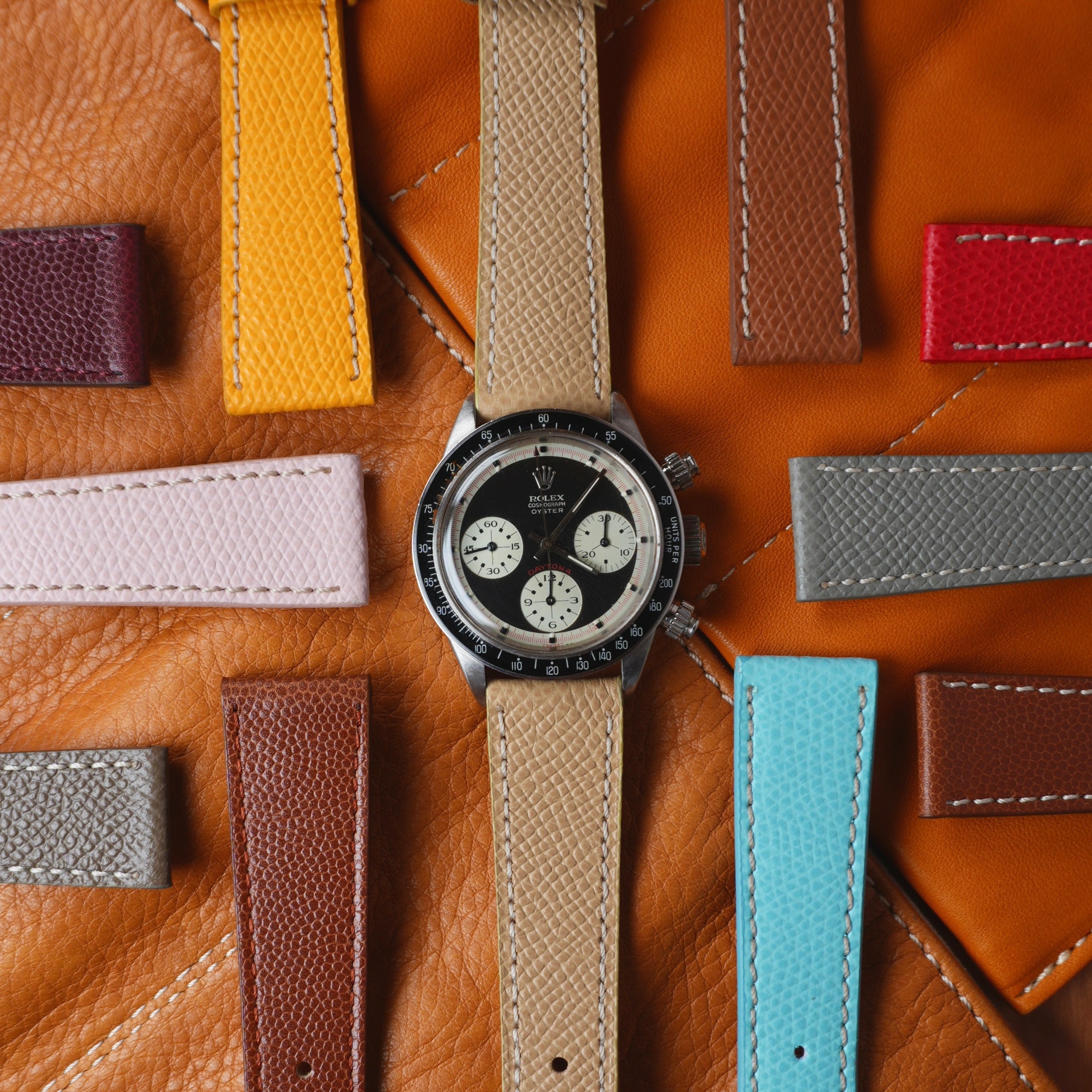 Green Hammered Calfskin Ecru Stitches Watch strap