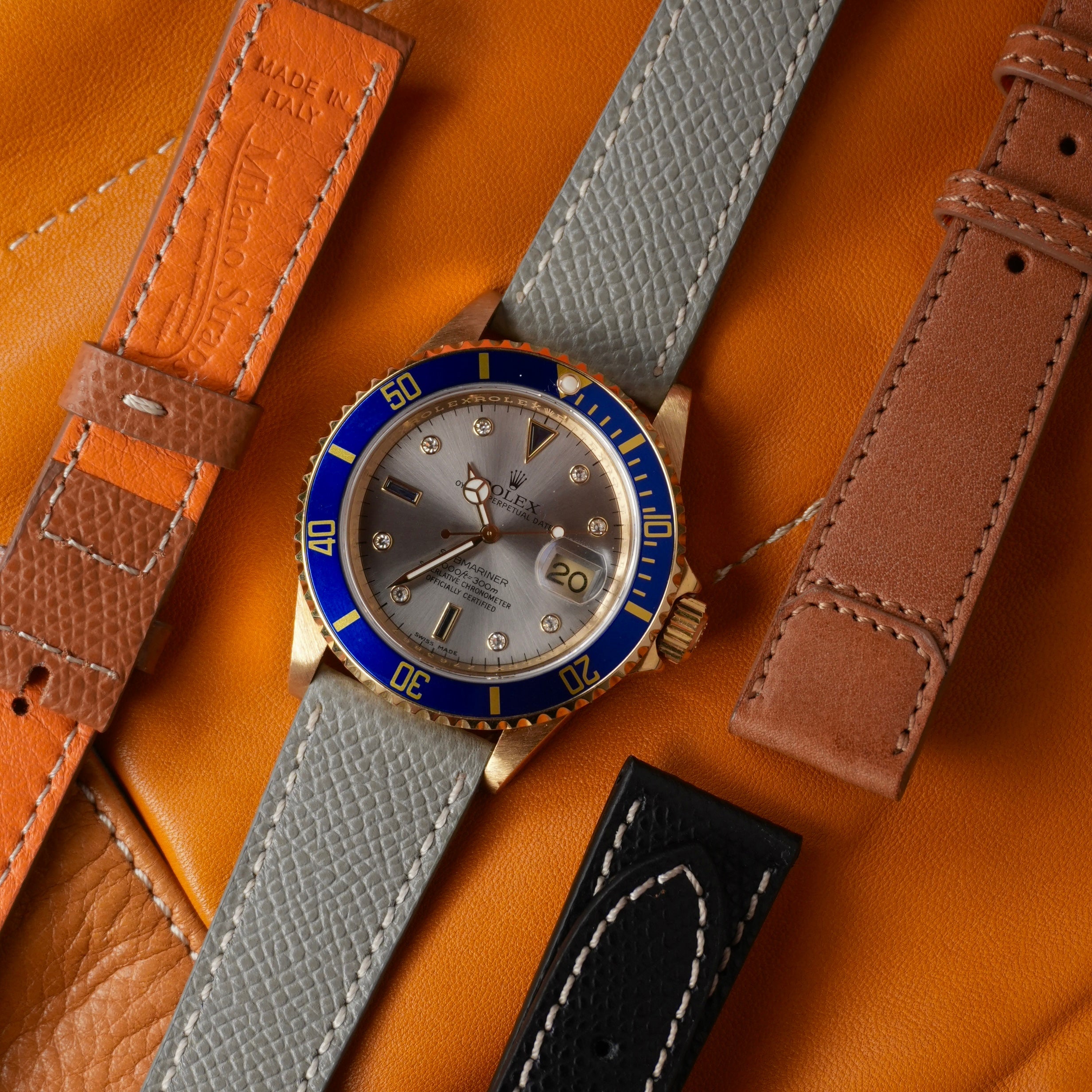 Cinturino pelle vitello martellata grigio cuciture ecru — disponibile 18mm 20mm 22mm 24mm — Milano Straps