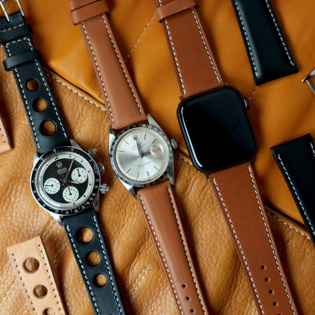 Black "Rally" Leather Watch Strap