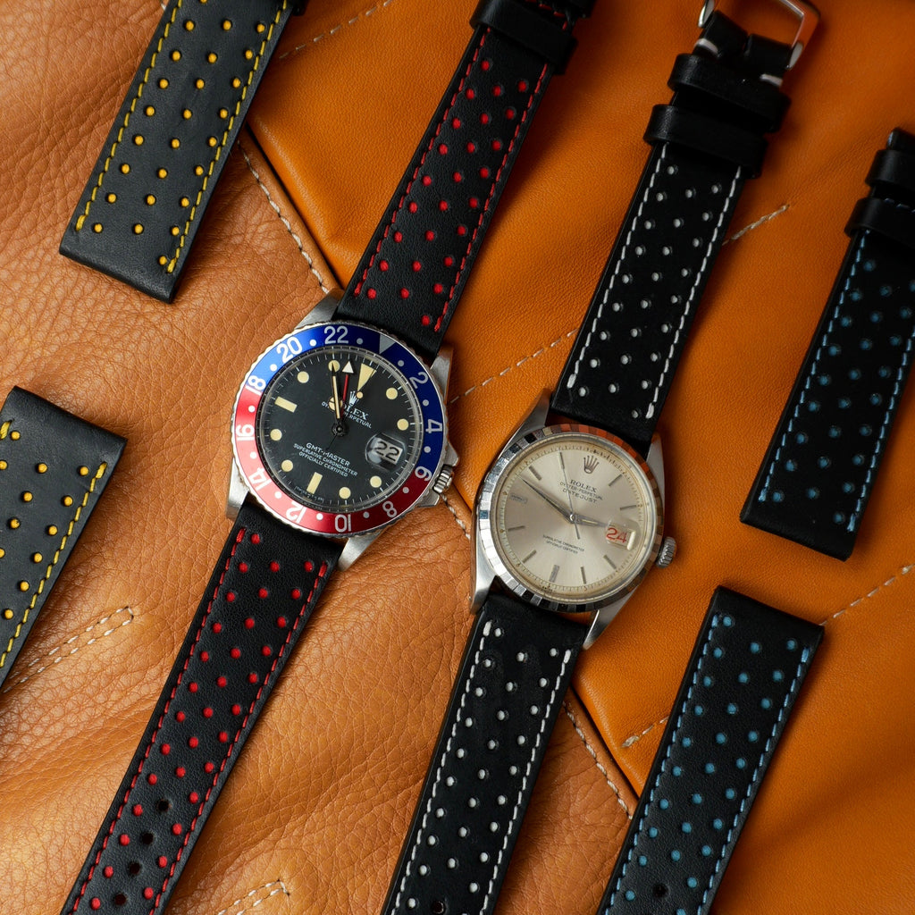 Black & Blue "Driver" Leather Watch Strap