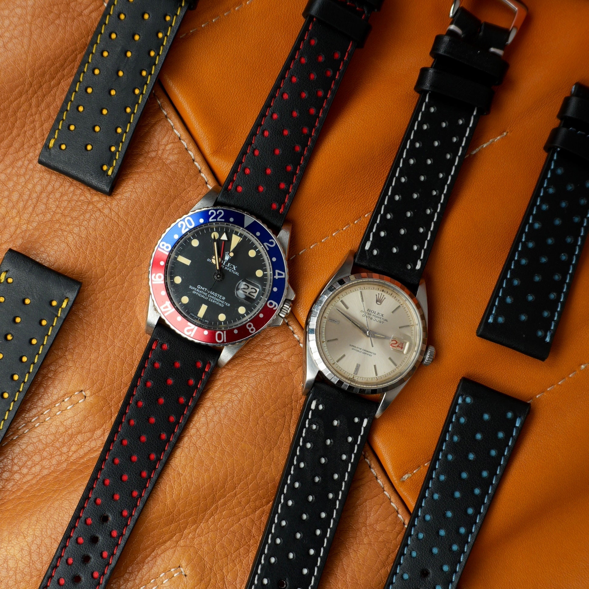 Black & Blue "Driver" Leather Watch Strap
