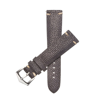 Cinturino in pelle di razza nero — texture a noduli naturali, Milano Straps