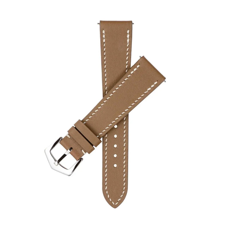 Cinturino pelle Swift topo cucito a mano — misure 18-22mm, artigianale Milano Straps